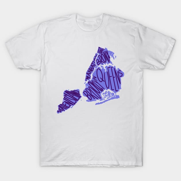 Purple New York City Borough Map T-Shirt by GrellenDraws